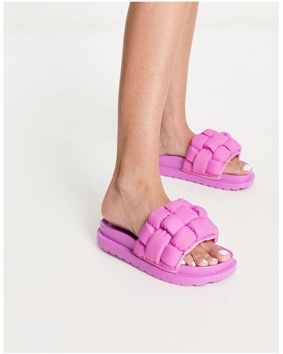 Glamorous Padded Weave Slides - Pink