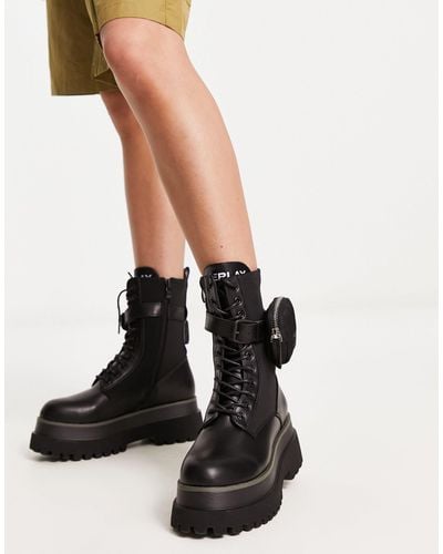 Replay Chunky Lace Up Boot - Black