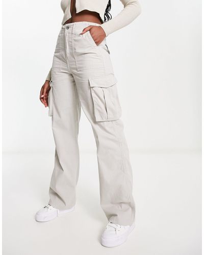 Bershka Straight Leg Cargo Trousers - White