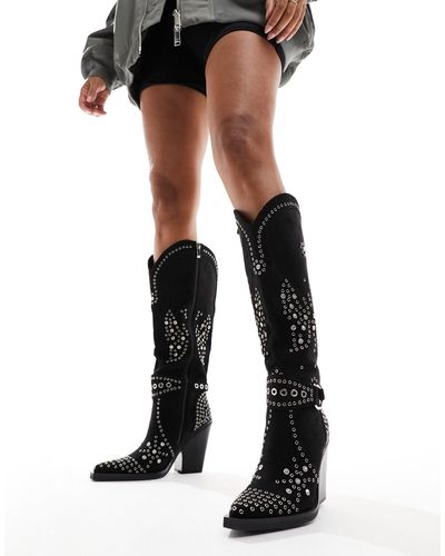 SIMMI Simmi London Wide Fit Delano Butterfly Embellished Western Boots - Black
