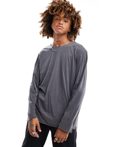 Weekday Parker Slouch Long Sleeve T-shirt With Raw Hem Detail - Grey