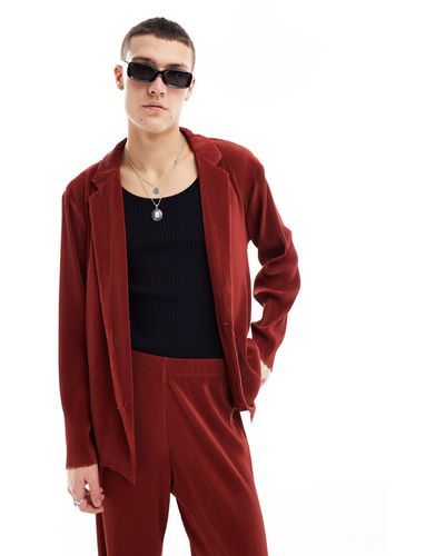 ASOS Slouchy Oversized Plisse Suit Jacket - Red
