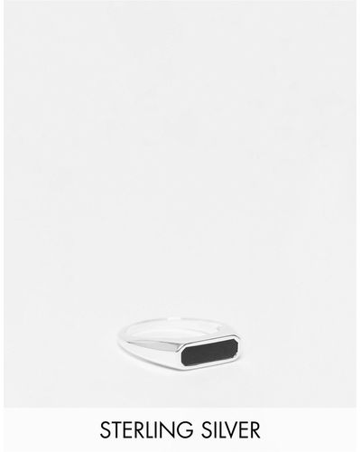 ASOS Smalle Zegelring Van Sterling Met Zwart Emaille - Metallic