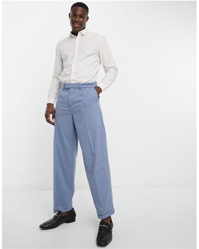 New Look Relaxed Pleat Front Pants - Blue