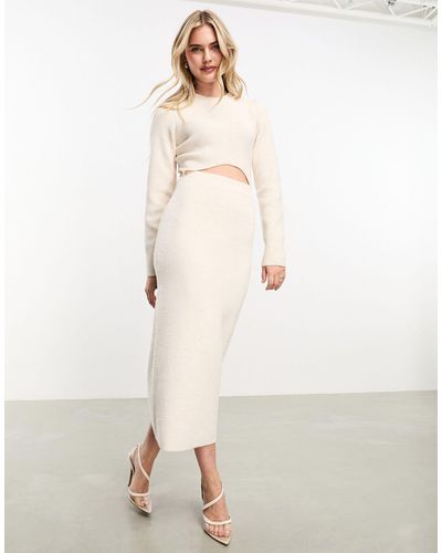 Pretty Lavish Long Sleeve Knitted Midi Dress - Natural