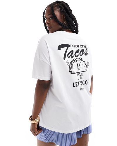 Noisy May Oversized T-shirt With Taco Back Print - White