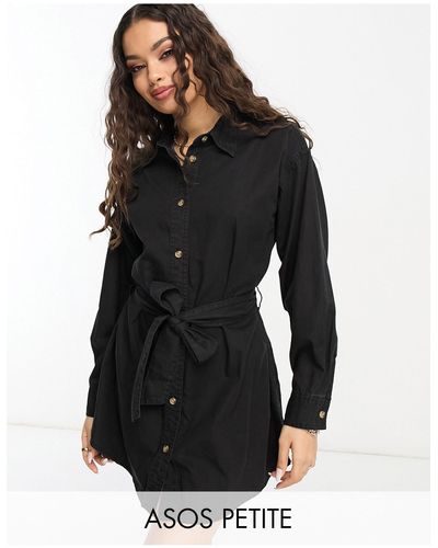ASOS Asos design petite - robe ceinturée courte en denim - noir