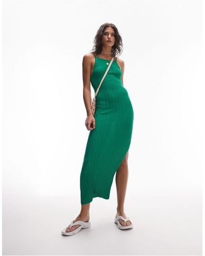 TOPSHOP Knitted Open Back Strappy Midi Dress - Green