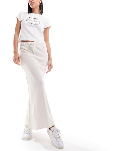 Stradivarius Linen Look Maxi Slip Skirt - White