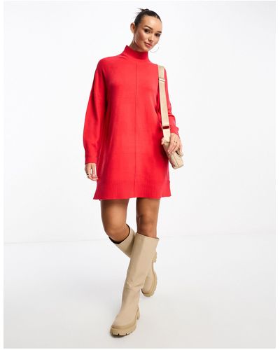 French Connection Front Seam Knitted Roll Neck Dress - Red