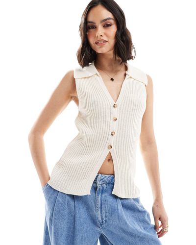ASOS Knitted Rib Waistcoat With Collar Detail - White