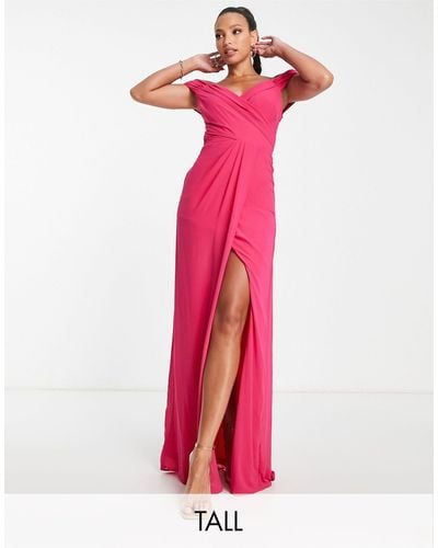 TFNC London Bridesmaid Drape Shoulder Wrap Dress - Pink