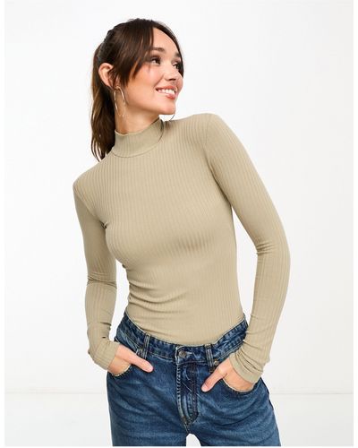EDITED Long Sleeve High Neck Ribbed Top - Blue