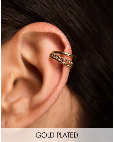 Orelia Ear cuff con diseño triple texturizado chapado en oro - Negro
