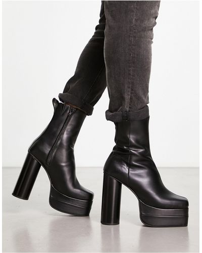 ASOS Platform Heeled Chelsea Boot - Black