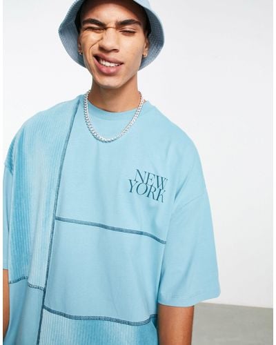 ASOS Oversized T-shirt Van Geribbelde Velour Met E Kleurvlakken - Blauw