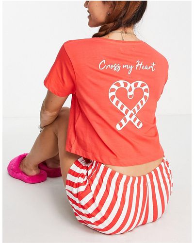 Brave Soul Christmas Candy Cane Pajama Set - Red