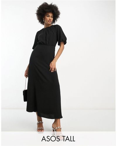 ASOS Asos Design Tall - Midi-jurk Met Gestrikte Taille En Pofmouwen - Wit