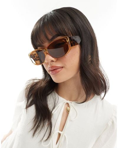 Pieces Clear Frame Mixed Print Sunglasses With Tortoiseshell Chunky Arms - Brown