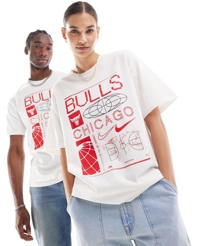 Nike Basketball Nba chicago bulls - t-shirt unisex bianca con stampe e logo rossi - Rosso
