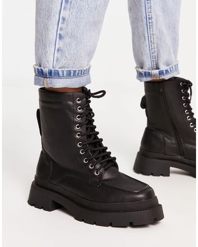 Yours Chunky Lace Up Boot - Black