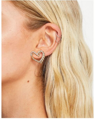True Decadence Oversized Heart Crystal Earrings - Metallic