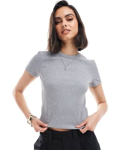& Other Stories Short Sleeve Ribbed Fitted Top - Grey