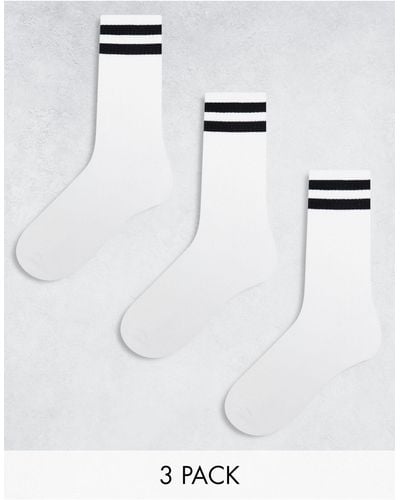 New Look 3 Pack Stripe Sport Socks - White