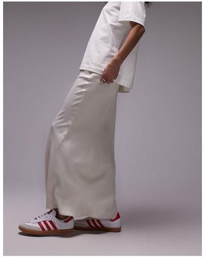 TOPSHOP Satin Bias Midi Skirt - White