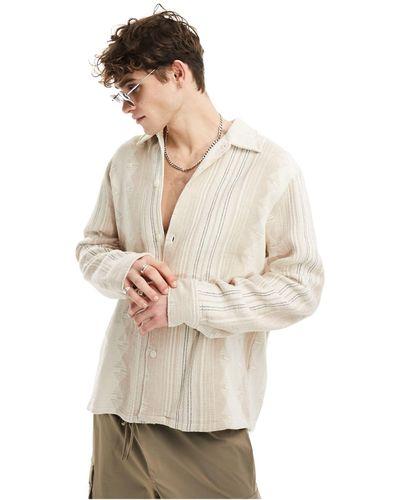 Pull&Bear Aztec Stripe Long Sleeve Shirt - Natural