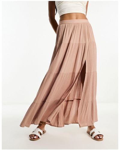 Miss Selfridge Textured Tiered Maxi Skirt - Pink