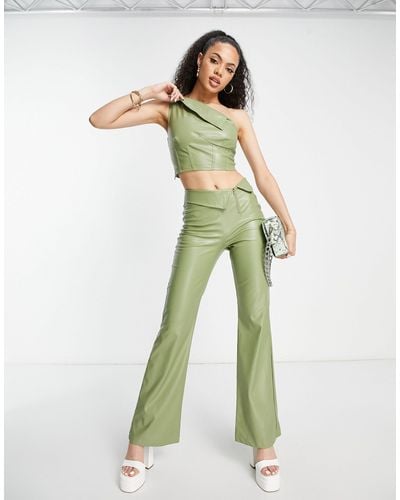 Missy Empire Leather Look Tailored Trouser Co Ord - Green
