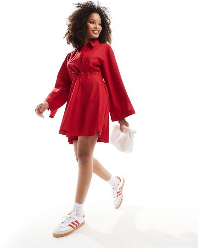 ASOS Mini Shirt Dress With Channel Front - Red