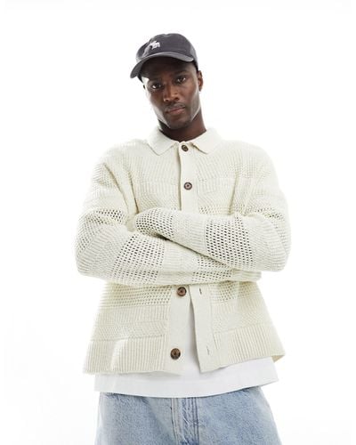 Abercrombie & Fitch Knitted Crochet Shacket - White