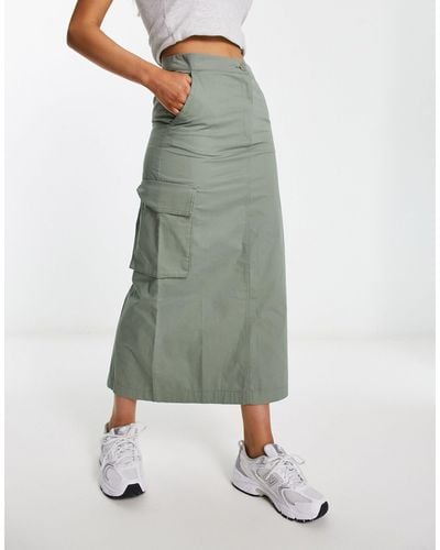 Monki Cargo Midi Skirt With Front Pockets - Green