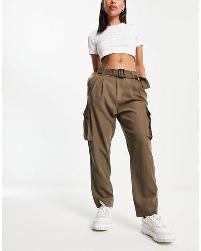 Urban Revivo Cargo Trousers With Belt Detail - Natural