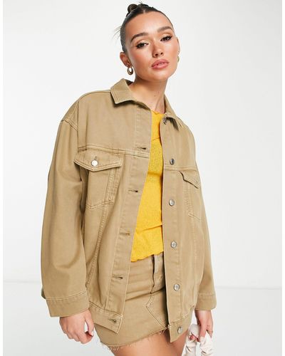 TOPSHOP Veste en jean d'ensemble coupe dad oversize - taupe - Neutre