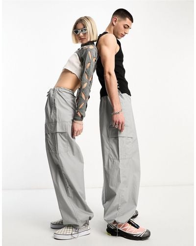 Weekday Unisex Parachute baggy Pants - White