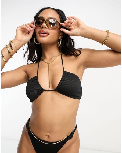 South Beach Mix & Match Rib Upside Down Triangle Bikini Top - Black