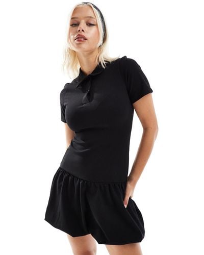 Collusion Polo Mini Dress With Puffball Hem - Black