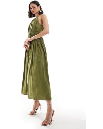 & Other Stories Plisse Midaxi Dress With Shirred Detail - Green