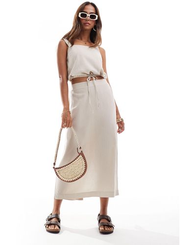 Vero Moda Linen Blend Midi Skirt Co-ord - Natural