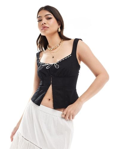 Bershka Top style corset à ruban contrastant - et blanc - Bleu