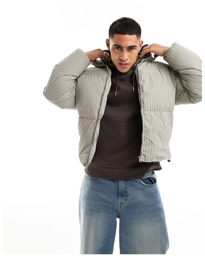 ADPT Oversized Puffer With 3d Stripe - Gray