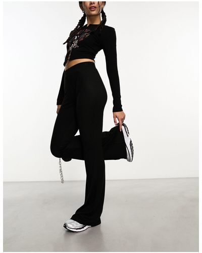 Noisy May High Waisted Knitted Flared Trousers - Black
