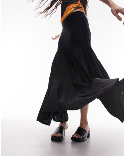 TOPSHOP Premium Double Layer Godet Jersey Maxi Skirt - Black