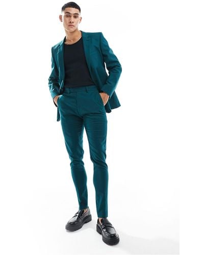 ASOS Super Skinny With Linen Suit Trouser - Blue