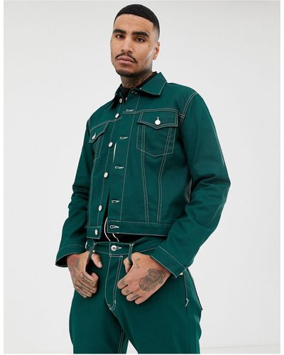 Kings Of Indigo Organic Contrast Stitching Denim Jacket - Green