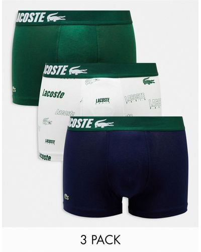 Lacoste 3 Pack Branding Stretch Cotton Trunks - Green