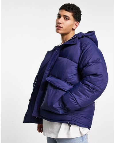 Pull&Bear Puffer Jacket With Hood - Blue